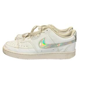 Nike Court Vision Low White Iridescent Holographic Logo Athletic Sneakers 8.5